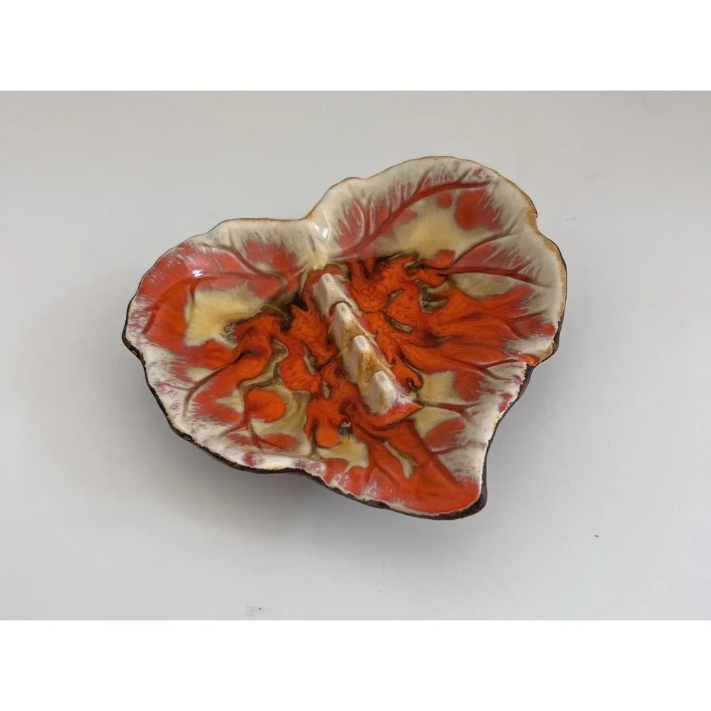 Vtg 1963 Leaf Ashtray No. 779 By Treasure Craft Orange Brown